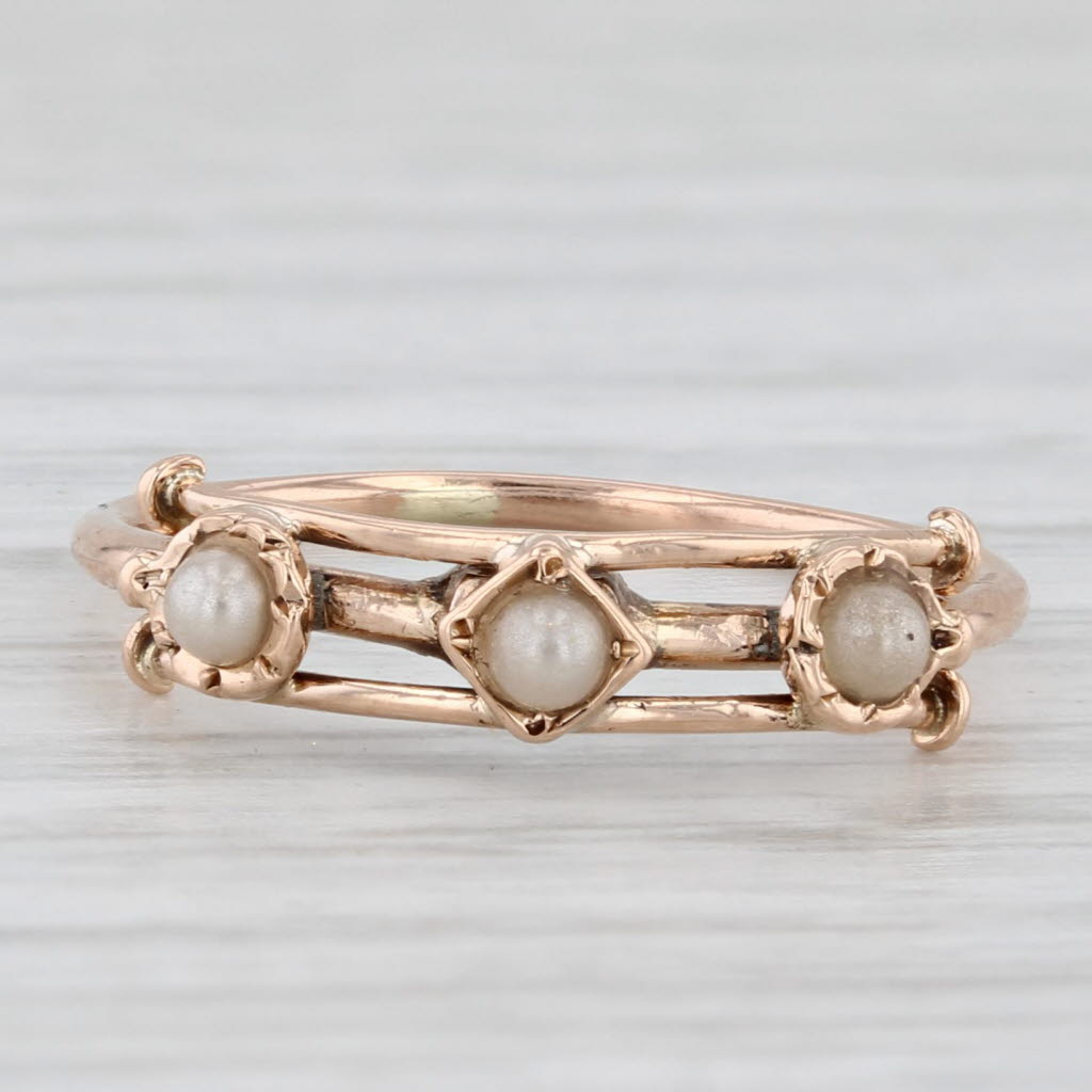 Light Gray Antique Split Pearl Ring 10k Rose Gold Size 4.5 Stackable