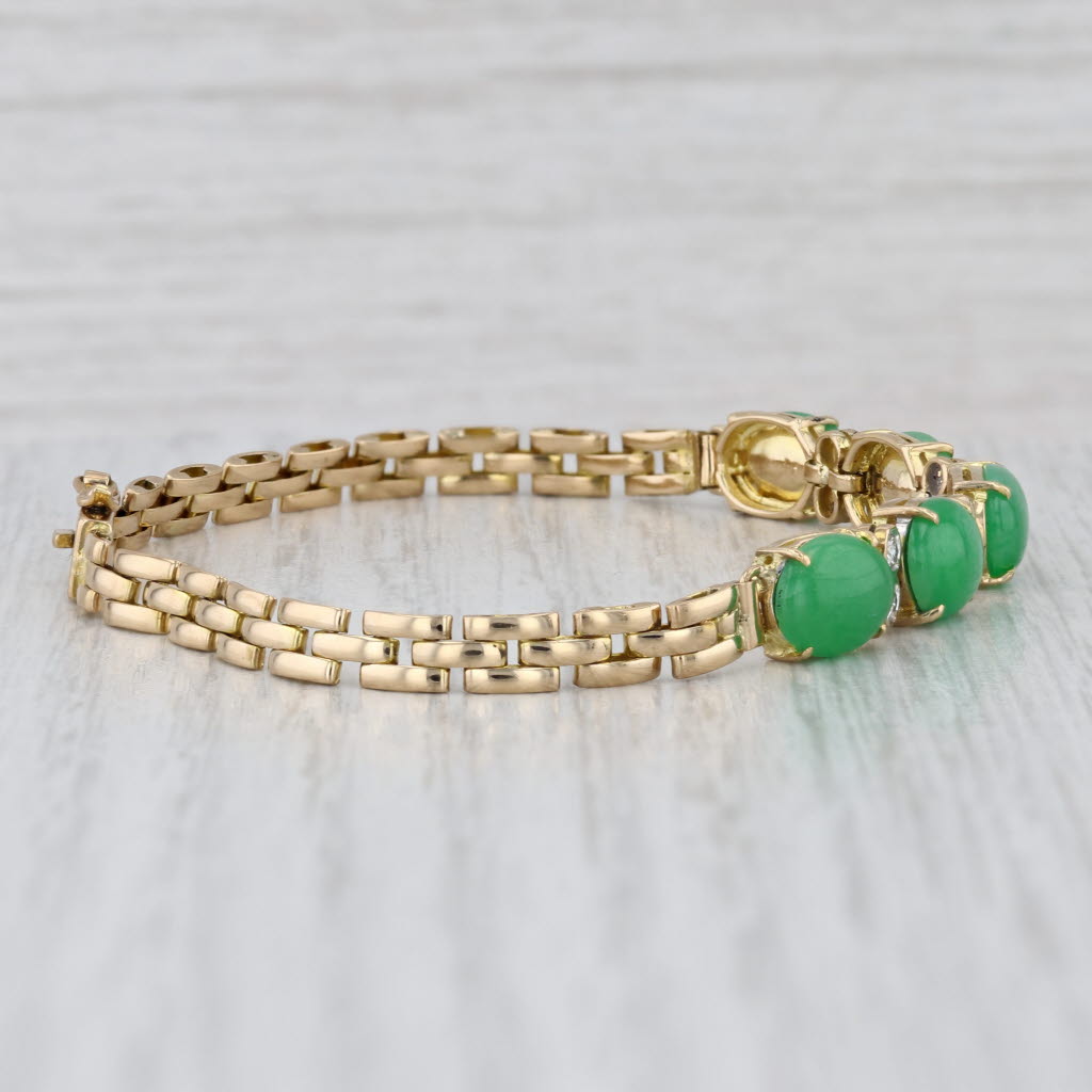 Diamond Jadeite Jade Bracelet 18k Yellow Gold Panther Chain 6.5"
