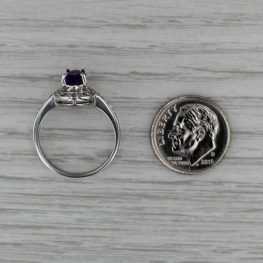 0.84ctw Oval Amethyst Diamond Halo Ring 14k White Gold Size 6.5