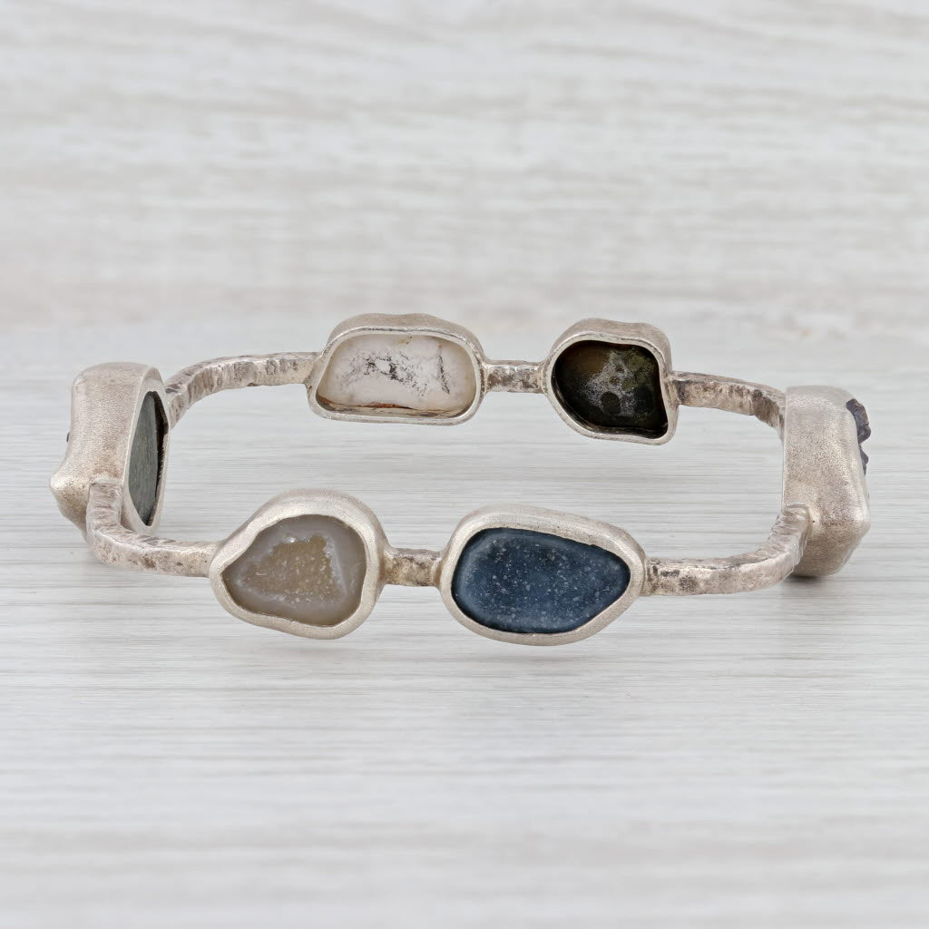 New Nina Wynn Druzy Amethyst Agate Geode Bangle Bracelet Sterling Silver