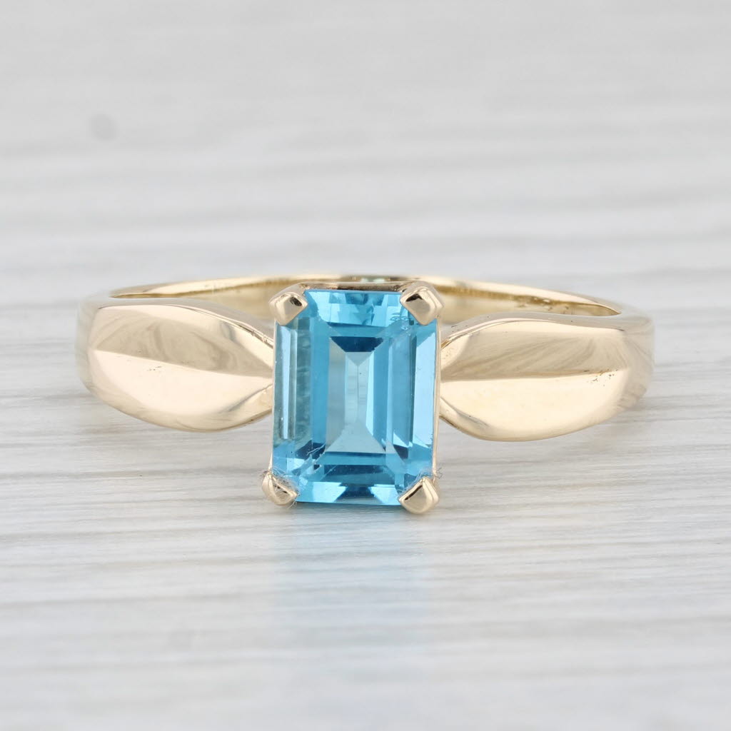 Light Gray 1.70ct Blue Topaz Solitaire Ring 10k Yellow Gold Size 10.25 Emerald Cut