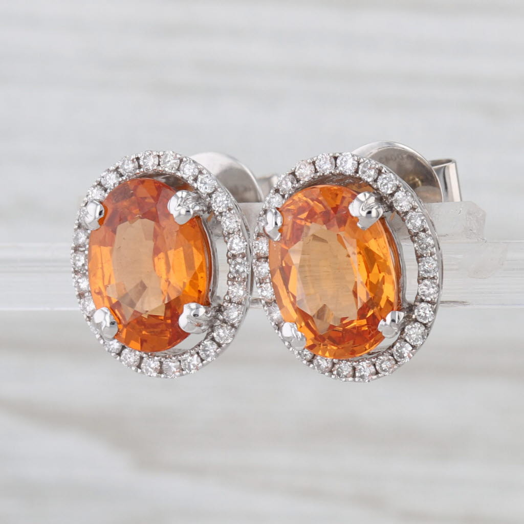 5.80ctw Spessarite Orange Garnet Diamond Halo Stud Earrings 14k White Gold