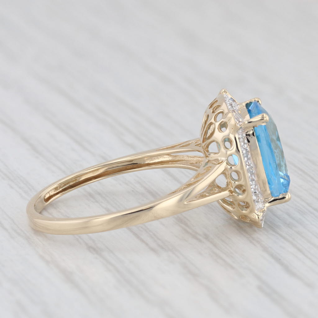 Light Gray 5.08ctw Blue Topaz Diamond Ring 14K Yellow Gold Cushion Solitaire Halo Size 9.25