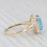 5.08ctw Blue Topaz Diamond Ring 14K Yellow Gold Cushion Solitaire Halo Size 9.25