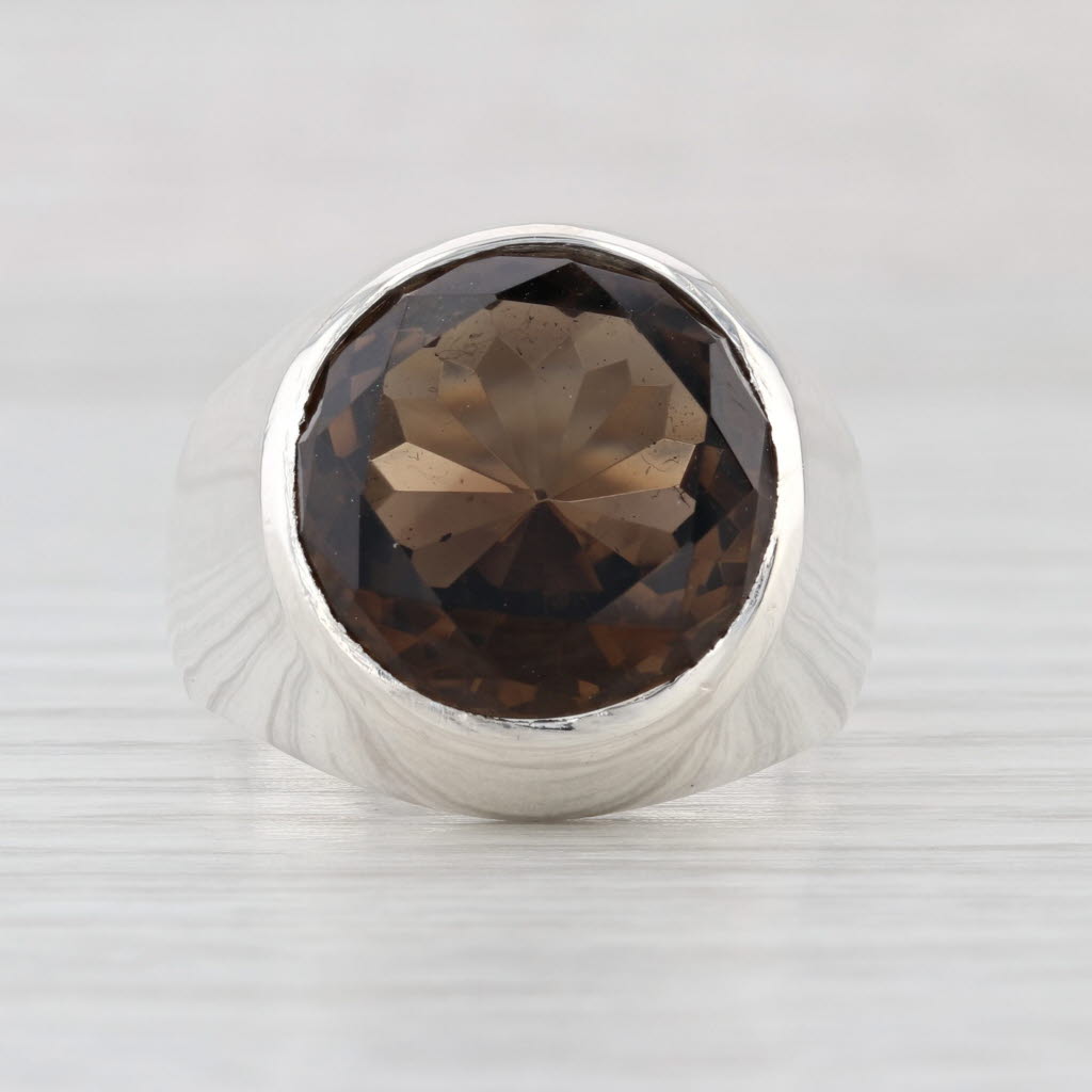 Vintage 10.50ct Smoky Quartz Ring Sterling Silver Size 10.5 - 10.75 Statement
