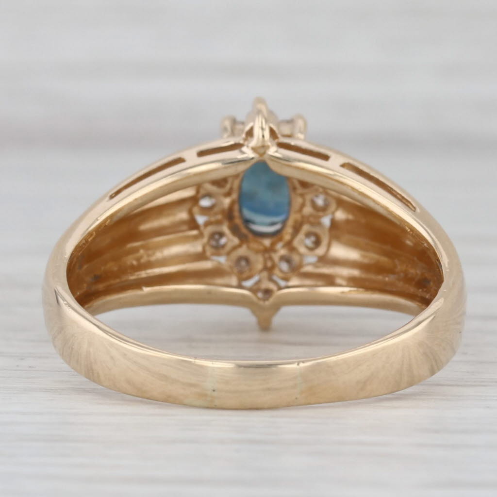 0.70ctw Blue Sapphire Diamond Halo Ring 14k Yellow Gold Size 9
