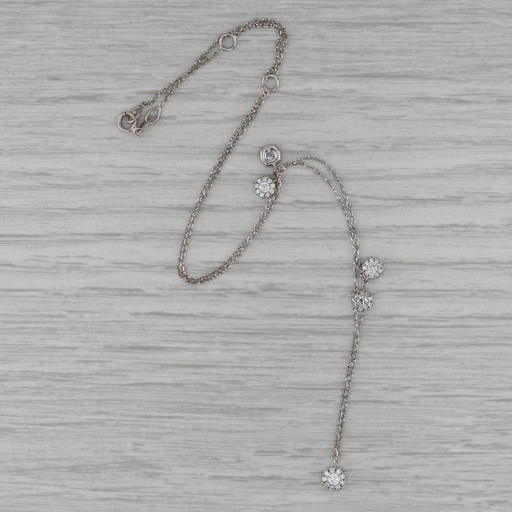 Diamond Cluster Halos Station Necklace 18k White Gold 15" 16" 18" Cable Chain