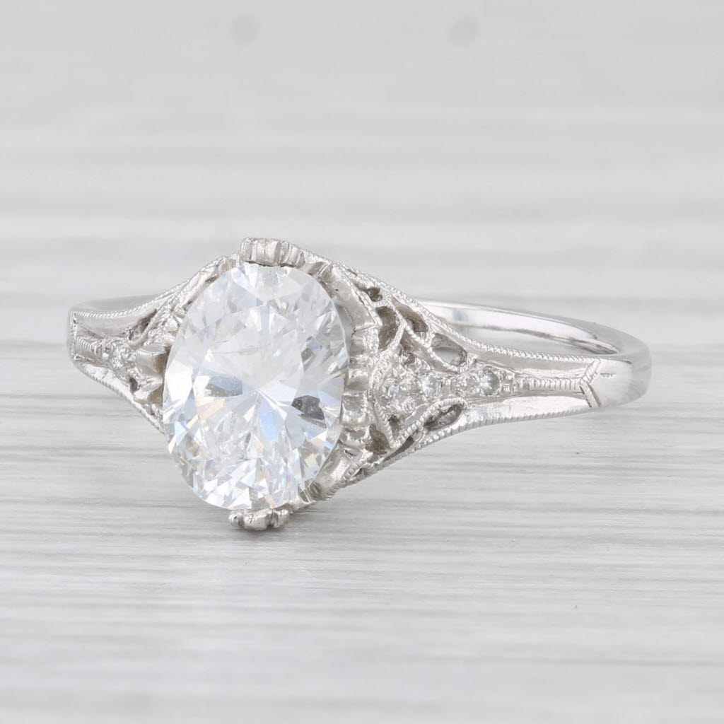 Light Gray New Beverley K Oval Semi Mount Diamond Ring 14k White Gold Size 6.75 Filigree