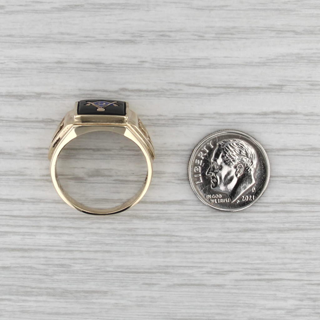 Onyx Masonic Signet Ring 10k Gold Size 10 Blue Lodge Square Compass