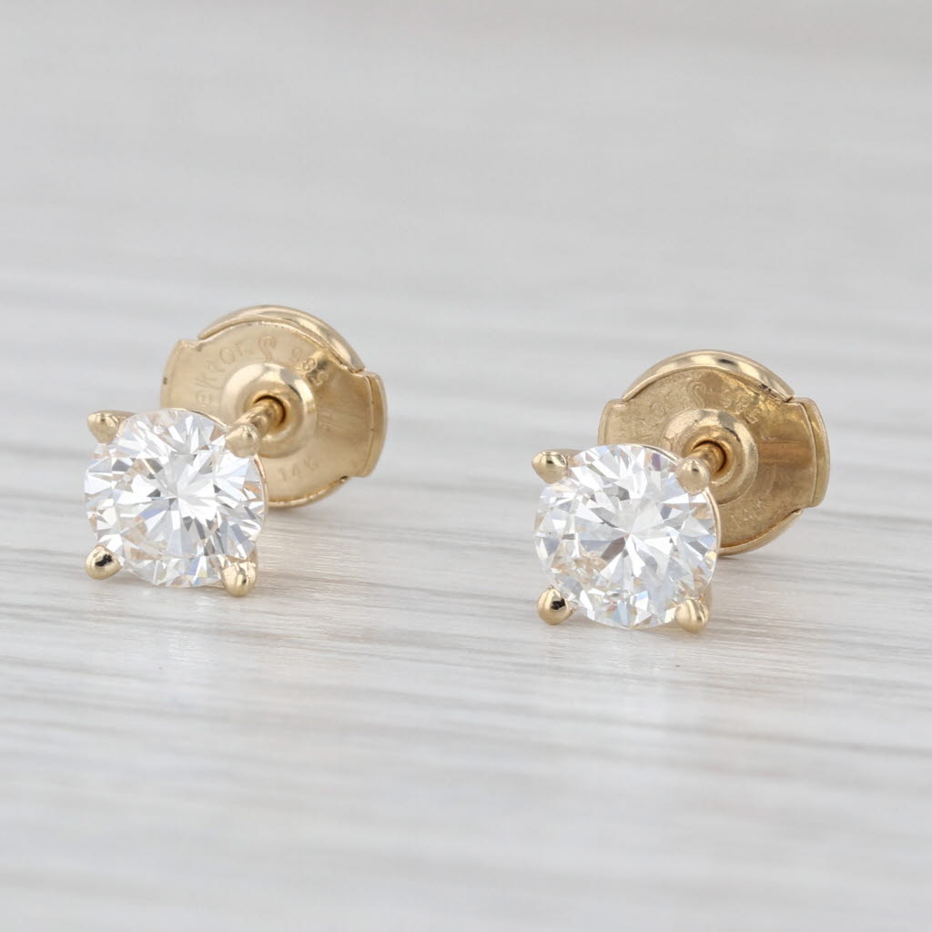 1.06ctw Diamond Stud Earrings 14k Yellow Gold Round Solitaire Studs