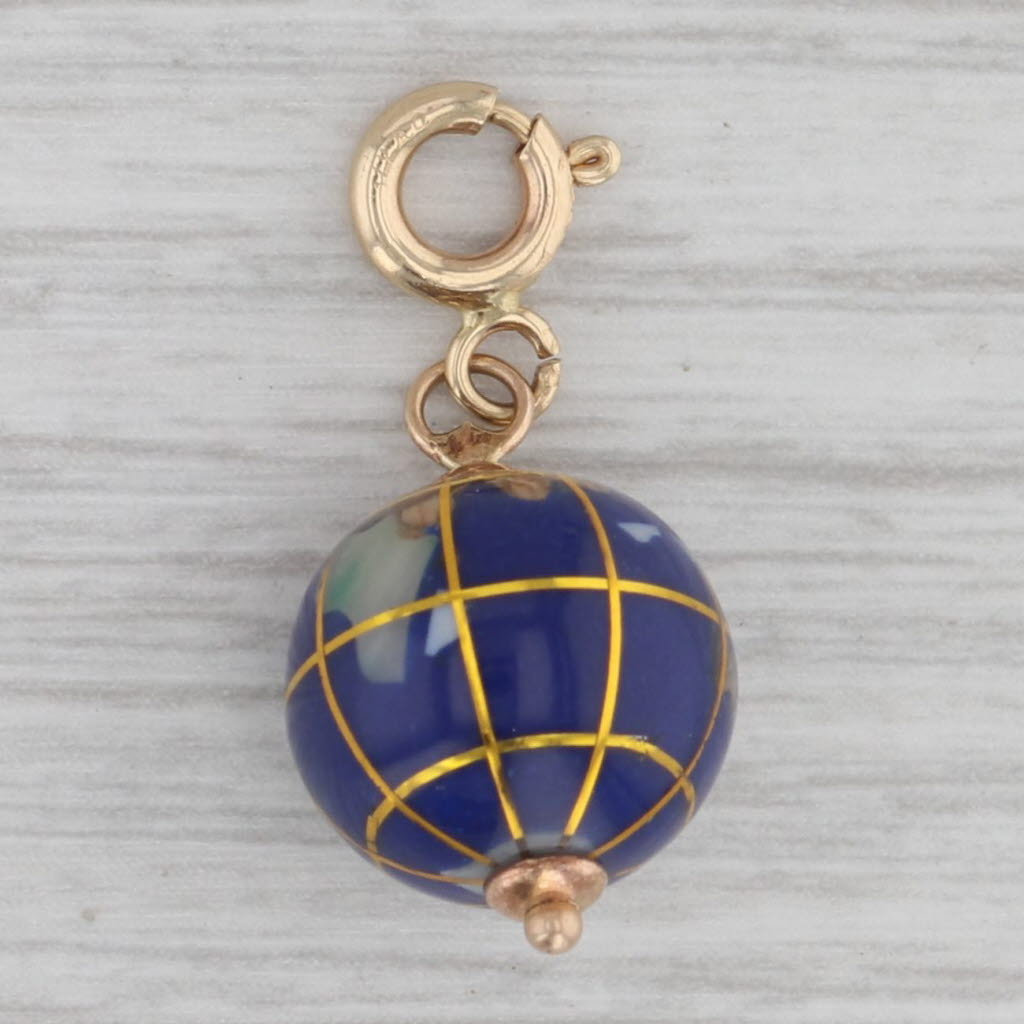 Gray Multi-Stone Mosaic Globe Charm 14k Yellow Gold Clasp Bail Pendant