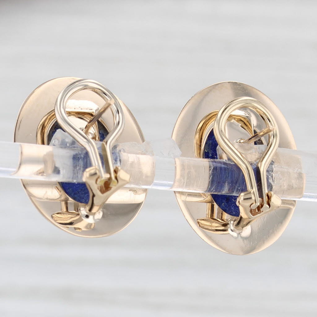 Light Gray Blue Lapis Lazuli Oval Cabochon Stud Earrings 14k Yellow Gold