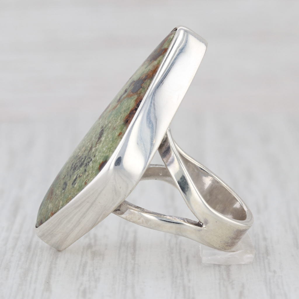Mineral Stone Copper Cabochon Ring Sterling Silver Artisan Signed WV Size 7
