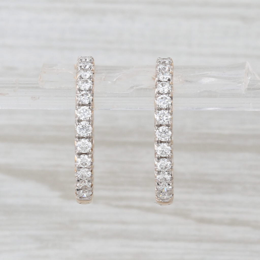 1.05ctw Diamond Inside Out Hoop Earrings 14k Yellow Gold Hinged Round Hoops