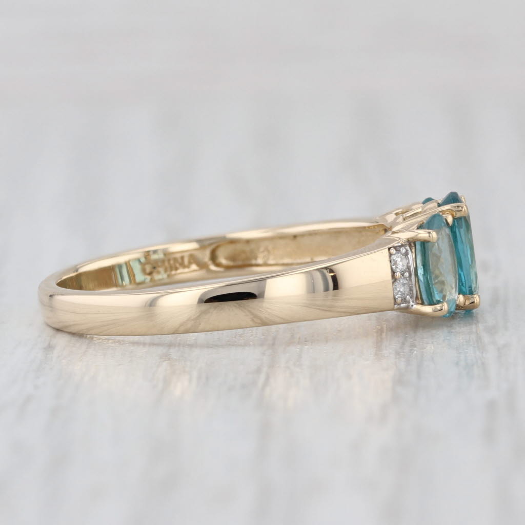 1.53ctw Green Apatite 3-Stone Diamond Ring 14k Yellow Gold Size 10