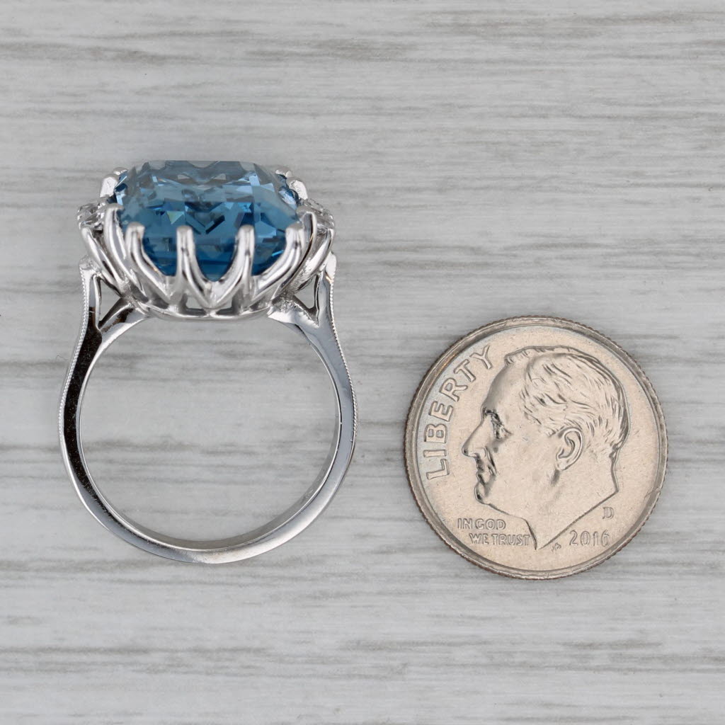 Gray 13.12ctw Lab Created Blue White Spinel Ring 10k White Gold Size 6.5
