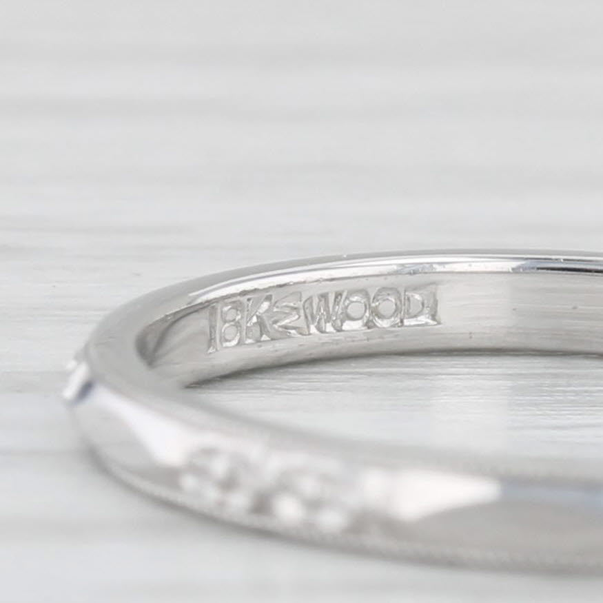 Light Gray Art Deco Wedding Band 18k White Gold Size 6.25 stackable Ring Wood