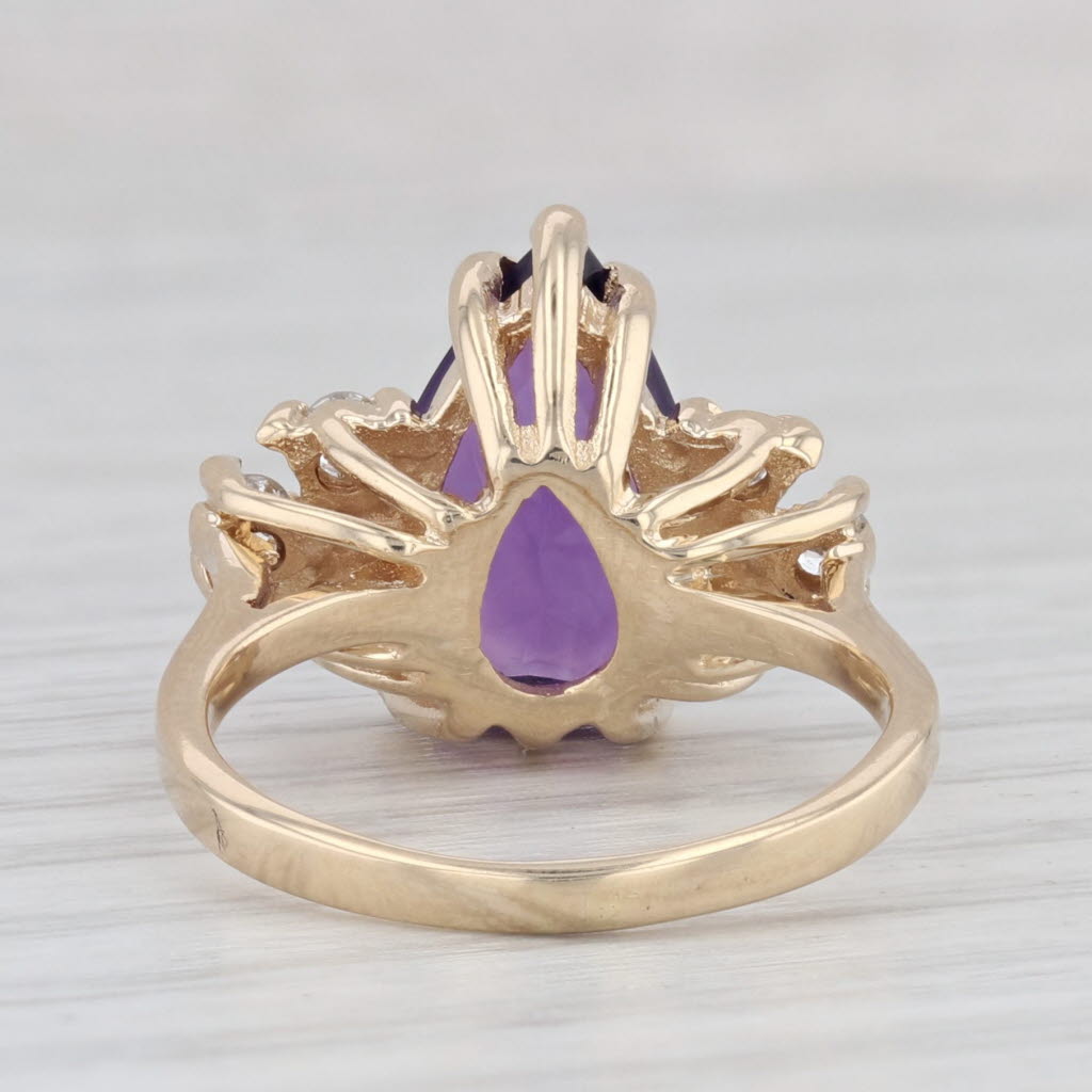 Light Gray 3.60ctw Teardrop Amethyst Diamond Ring 14k Yellow Gold Size 5.5