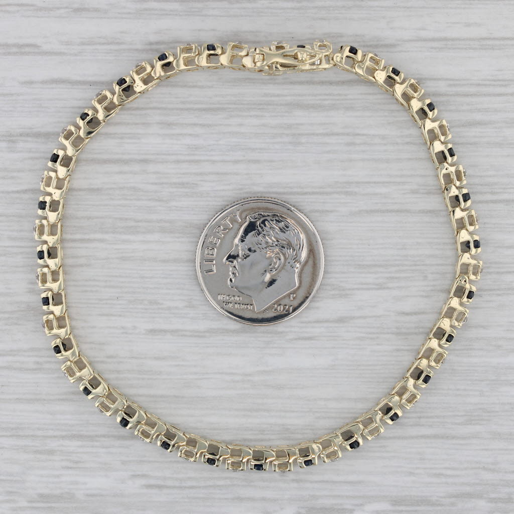 Gray 1.80ctw Blue Sapphire Diamond Tennis Bracelet 10k Yellow Gold 6.75"