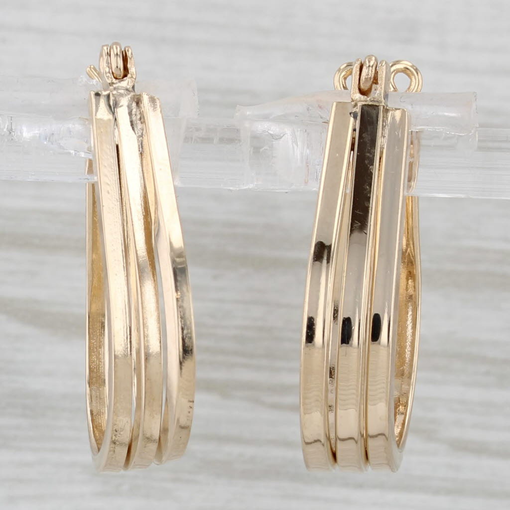 Gray Layered Hoop Earrings 14k Yellow Gold Snap Top Oval Hoops