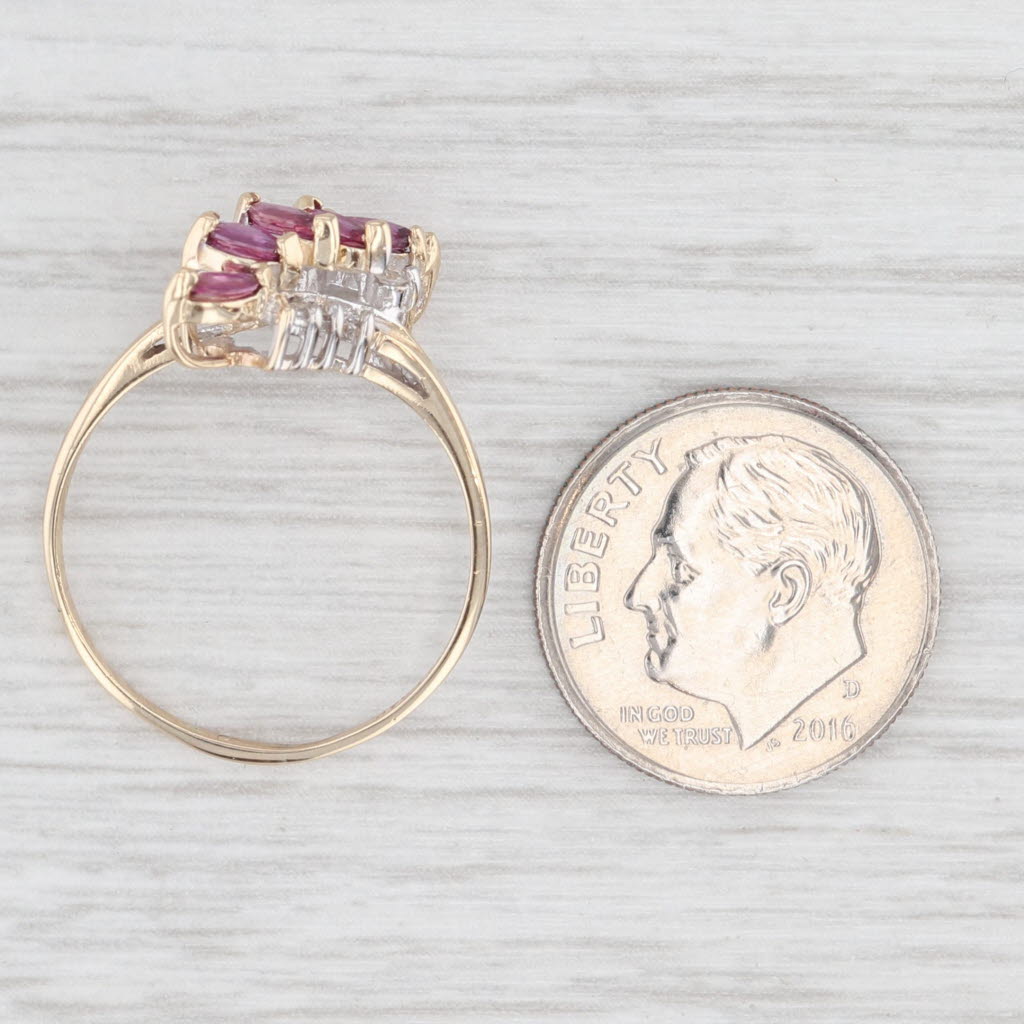 Light Gray 0.72ctw Ruby Diamond Bypass Ring 14k Yellow Gold Size 7.75