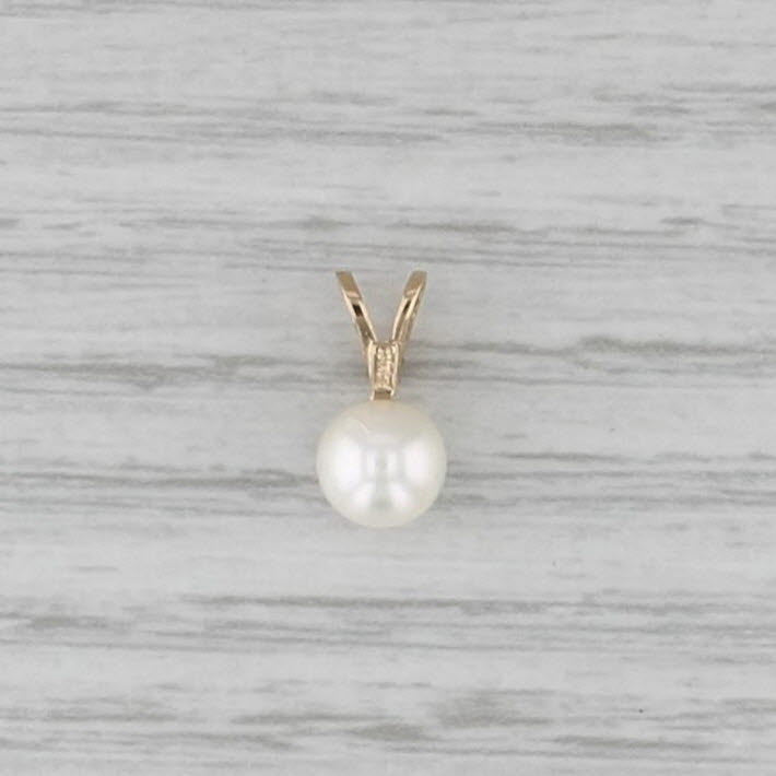 Saltwater Cultured Pearl Diamond Pendant 14k Yellow Gold Small Drop