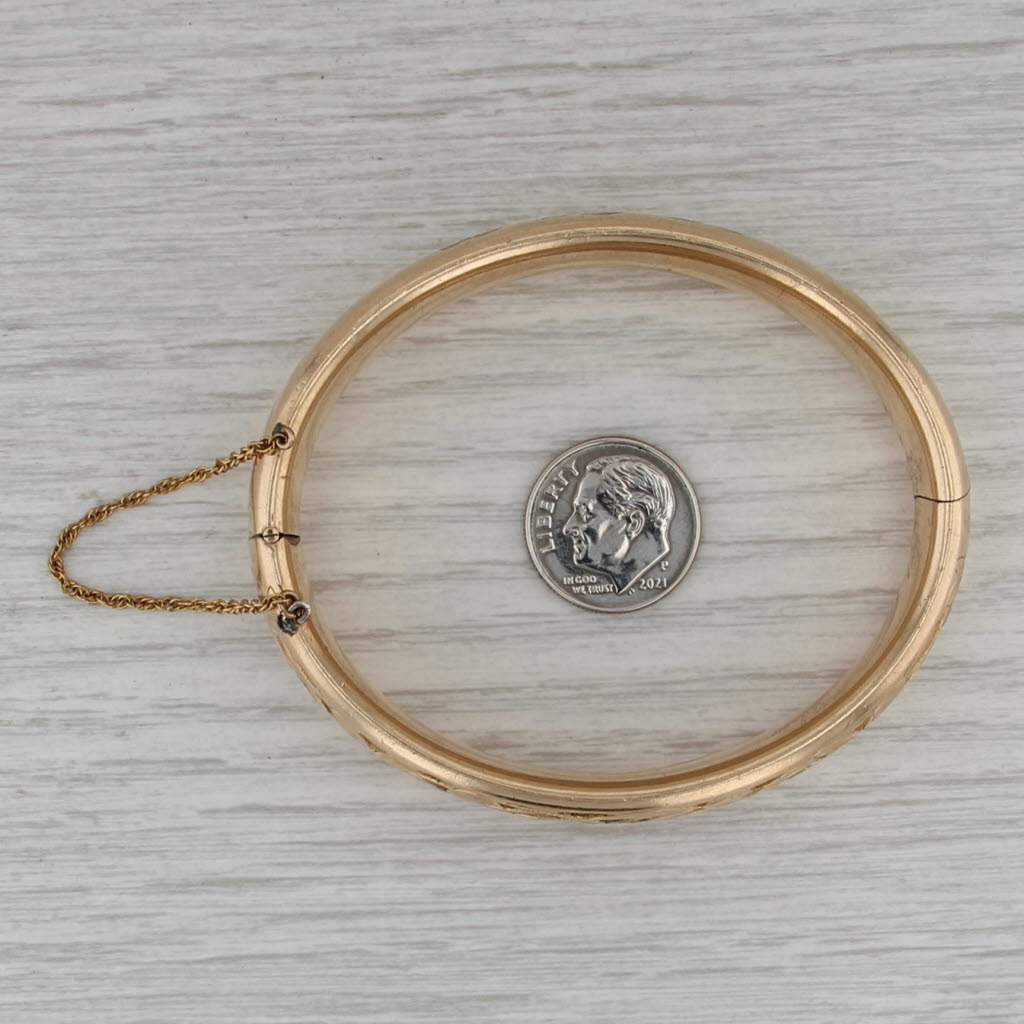 Vintage Floral Dragonfly Engraved Bangle Bracelet Gold Filled 7" Monogrammed