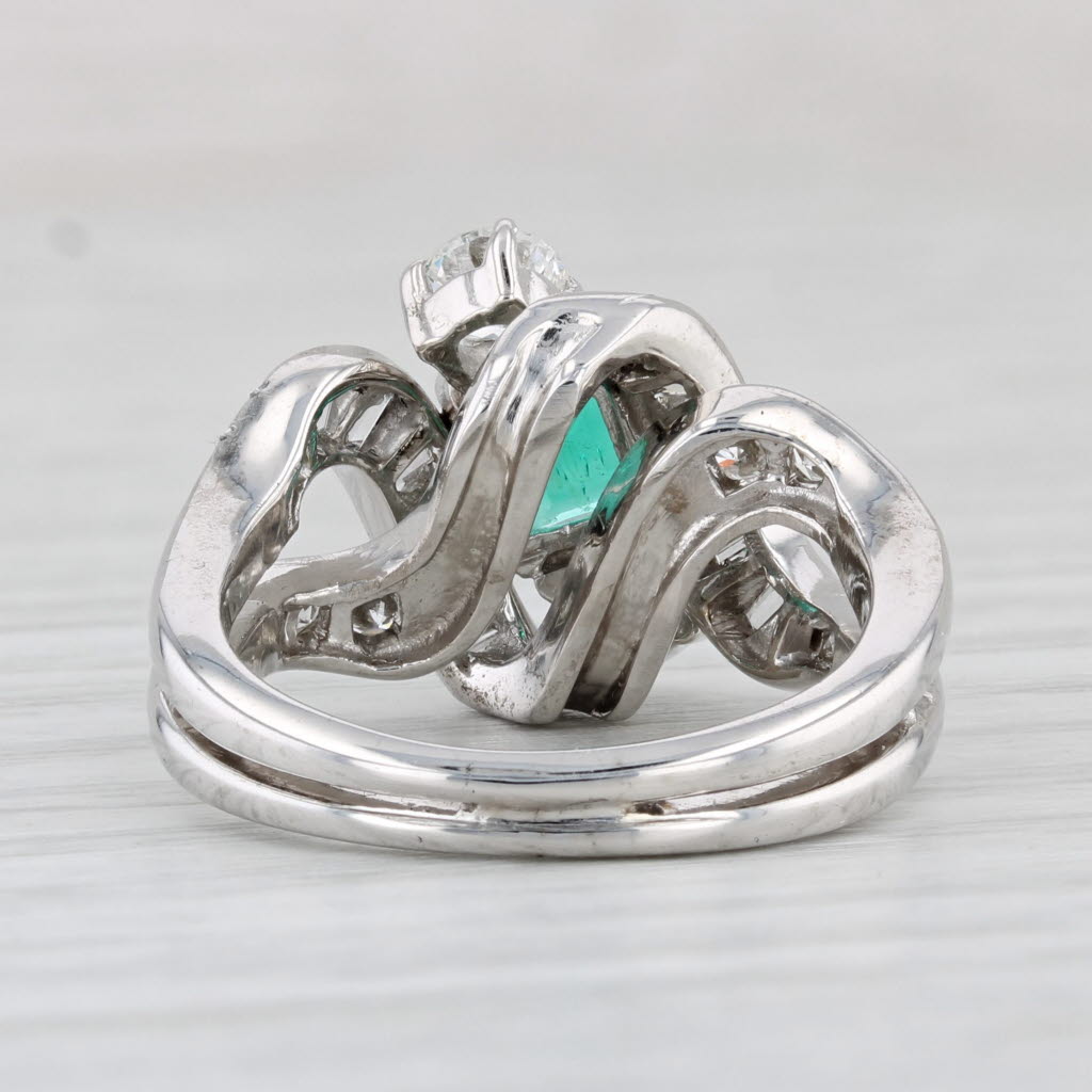 Light Gray Vintage 1.94ctw Emerald Diamond Cocktail Ring 18k White Gold Size 5.75