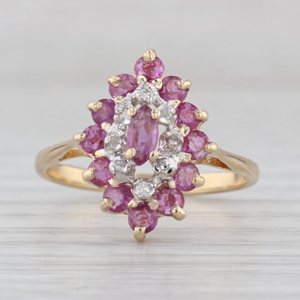 0.94ctw Ruby Diamond Cluster Ring 14k Yellow Gold Size 5.75