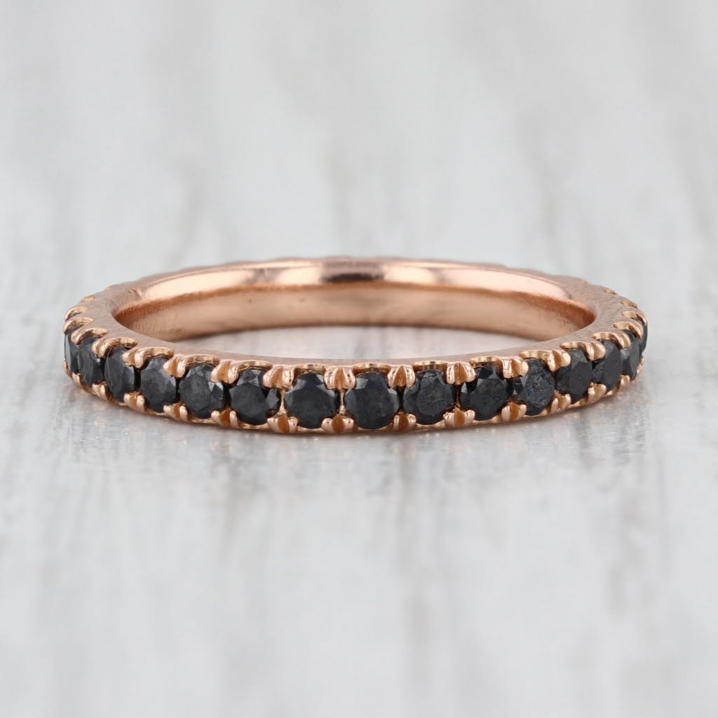 0.85ctw Black Diamond Eternity Band 18k Rose Gold Stackable Wedding Ring Sz 5.5