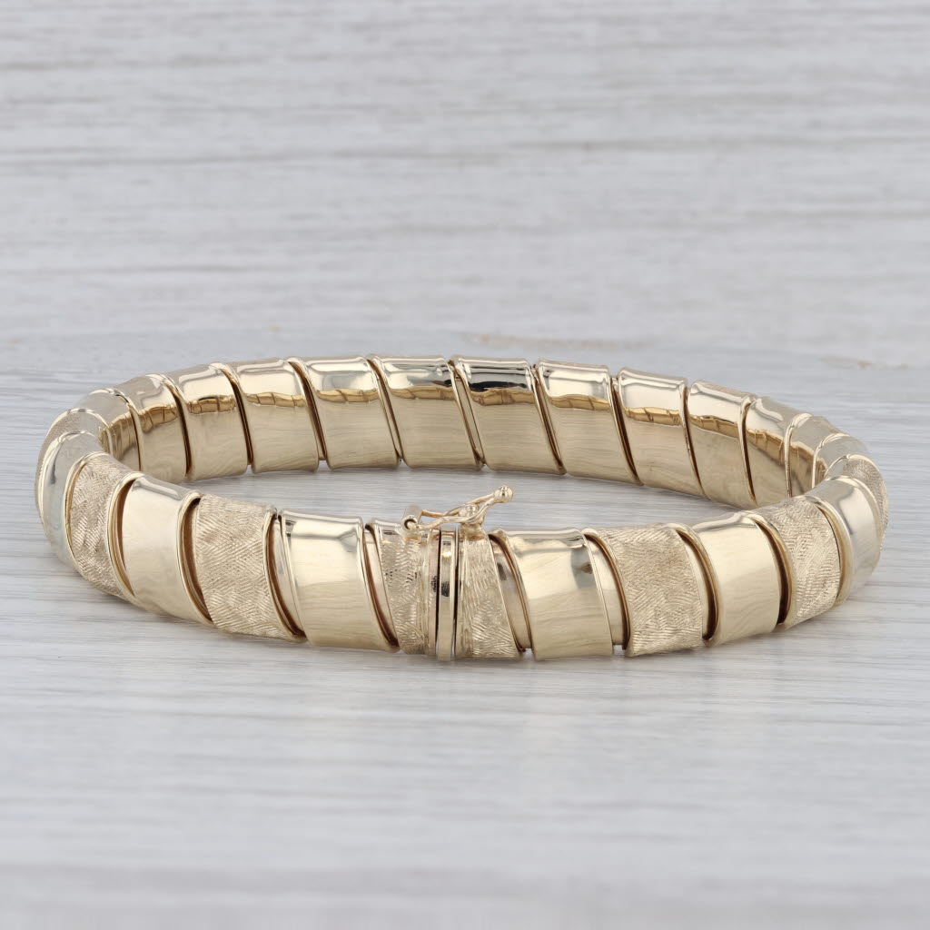 Gray Woven Bangle Bracelet 14k Yellow Gold 7.5" 11.3mm