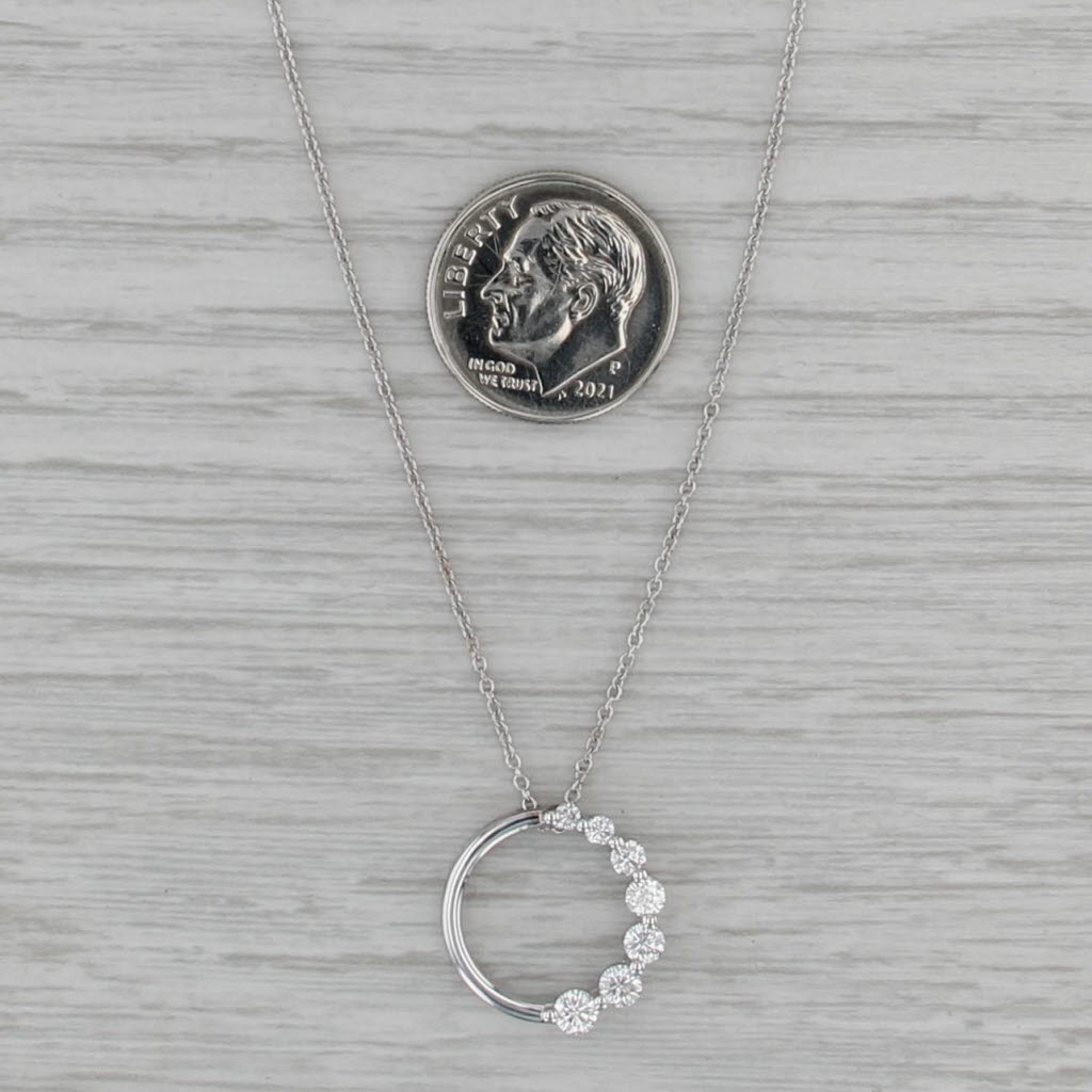 0.54ctw Diamond Circle Pendant Necklace 18k White Gold Curb Chain