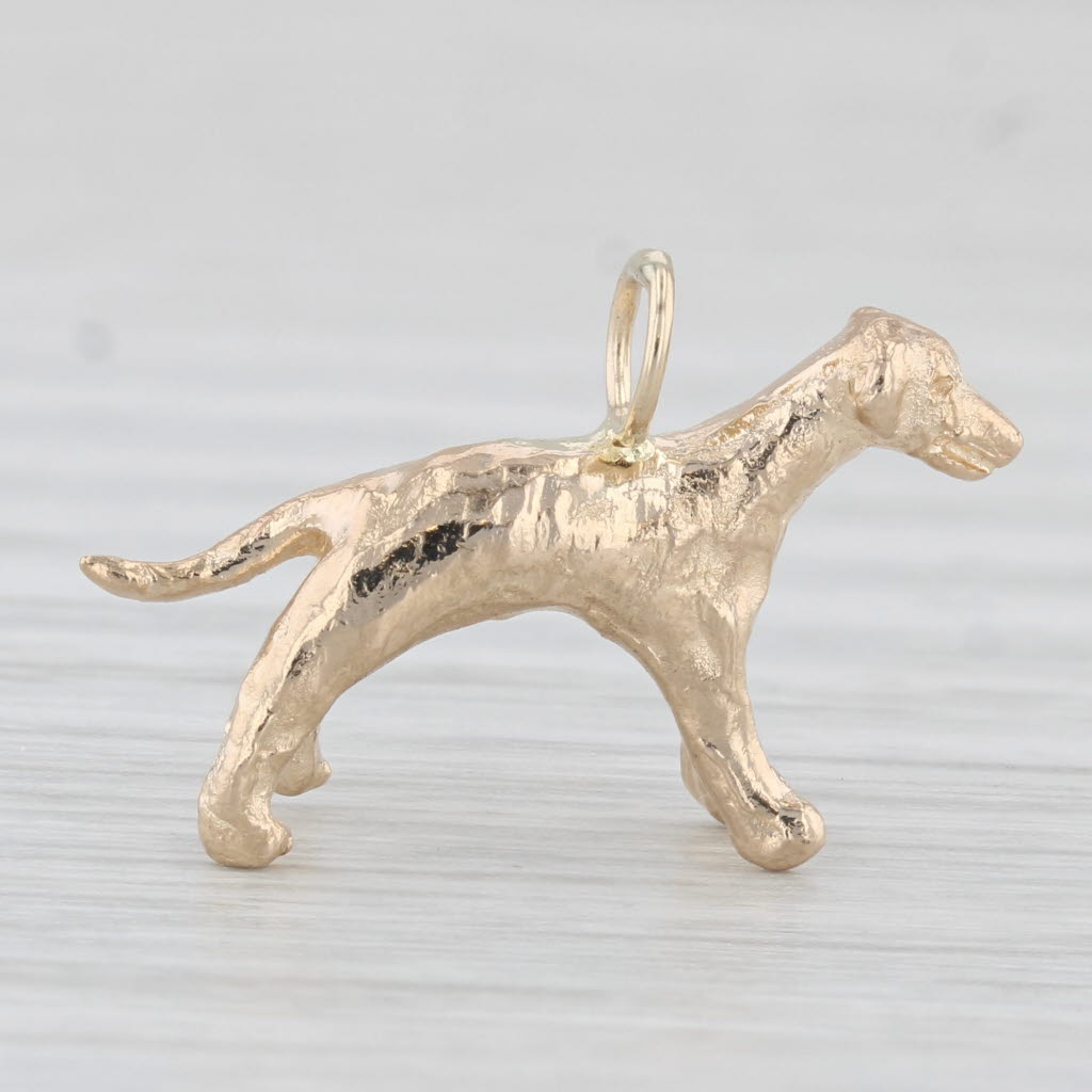 Light Gray Vintage Dog Charm 14k Yellow Gold 3D Figural Animal Pendant