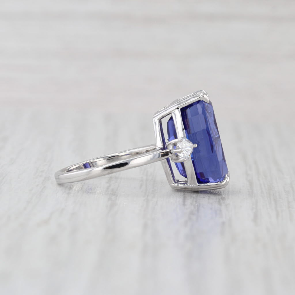 12.92ctw Cushion GIA Tanzanite Diamond Hearts Ring 18k White Gold Size 7