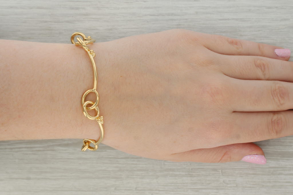 Rosy Brown Linked Bar Statement Bracelet 18k Yellow Gold 7" Artisan Signed