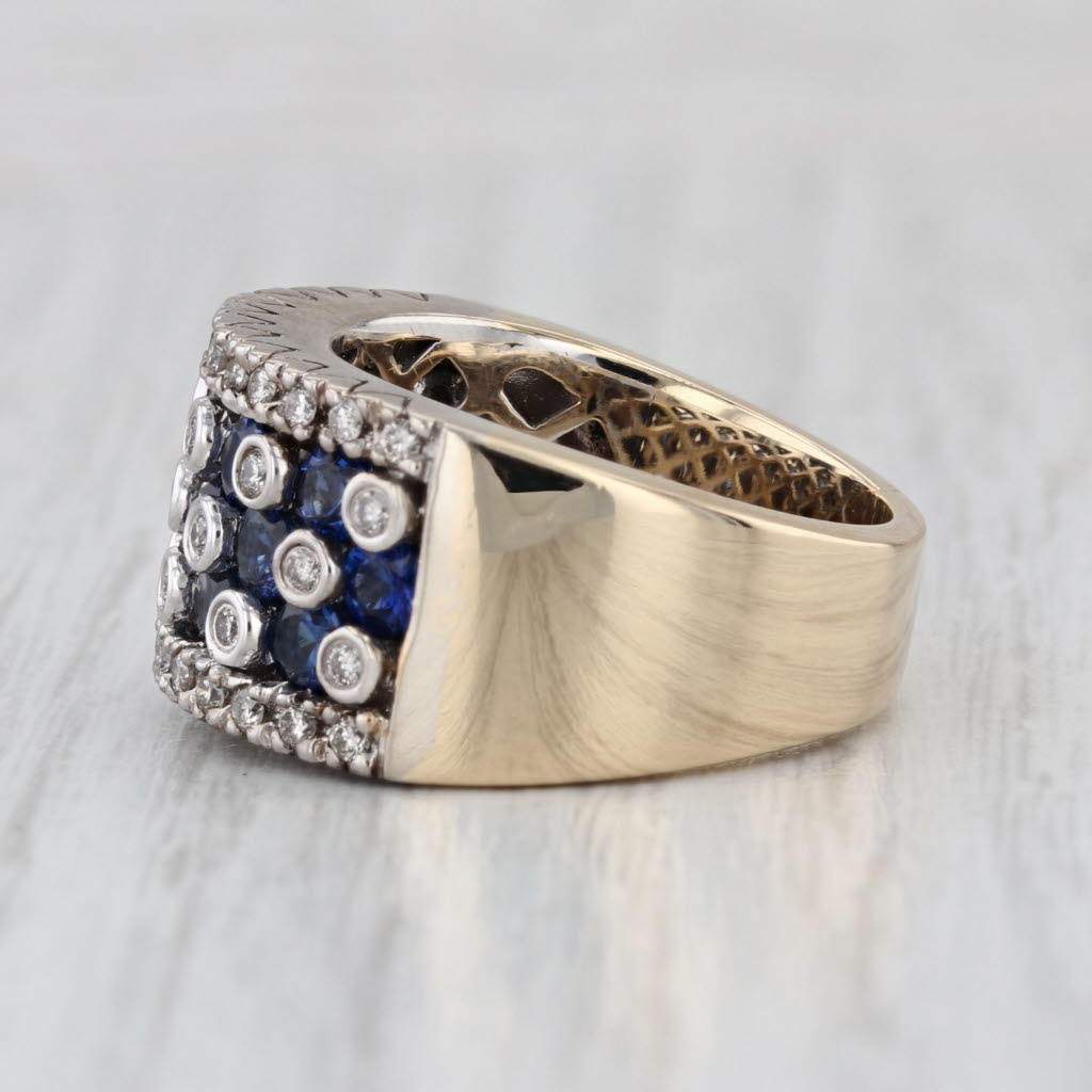 Large 2.56ctw Blue Sapphire Diamond Ring 14k Yellow White Gold Size 7.5