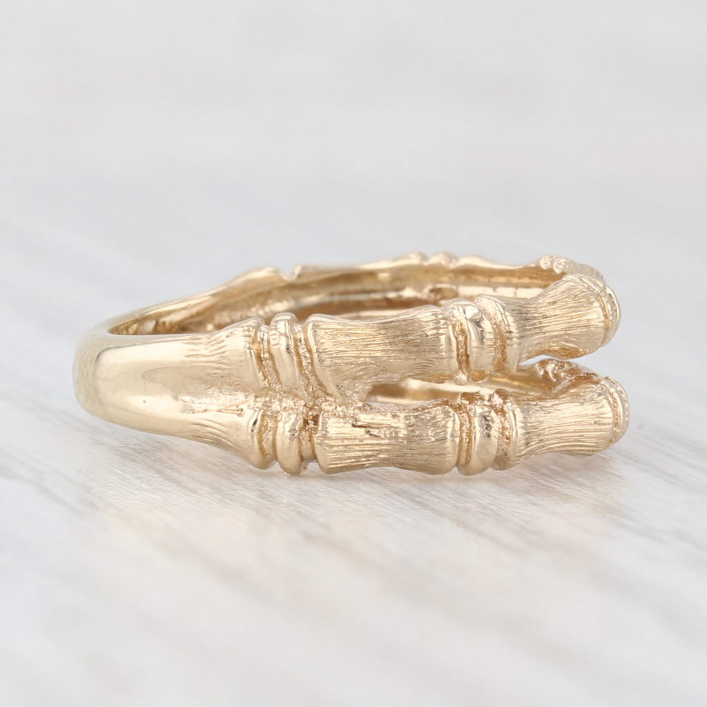 Light Gray Bamboo Double Band Ring 14k Yellow Gold Size 6.75 Textured Finish