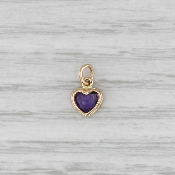 0.40ct Amethyst Small Heart Charm 14k Yellow Gold February Birthstone Pendant