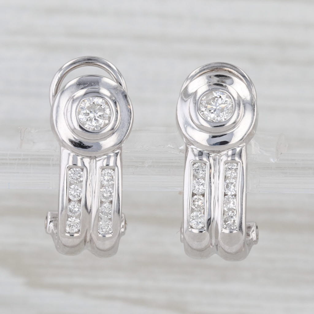 0.46ctw Diamond J-Hook Drop Earrings 14k White Gold Omega Backs