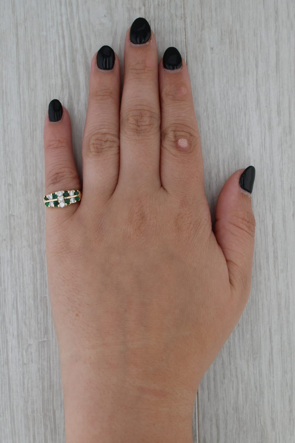 1.02ctw Emerald Diamond Tiered Rooftop Ring 14k Yellow Gold Size 4.25
