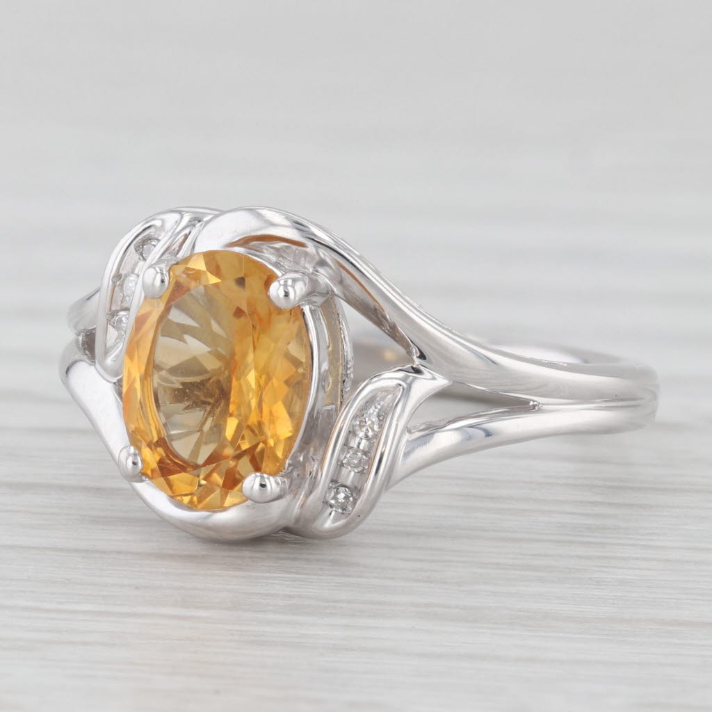 Light Gray 1.70ct Oval Citrine Ring Sterling Silver Size 7 Diamond Accents