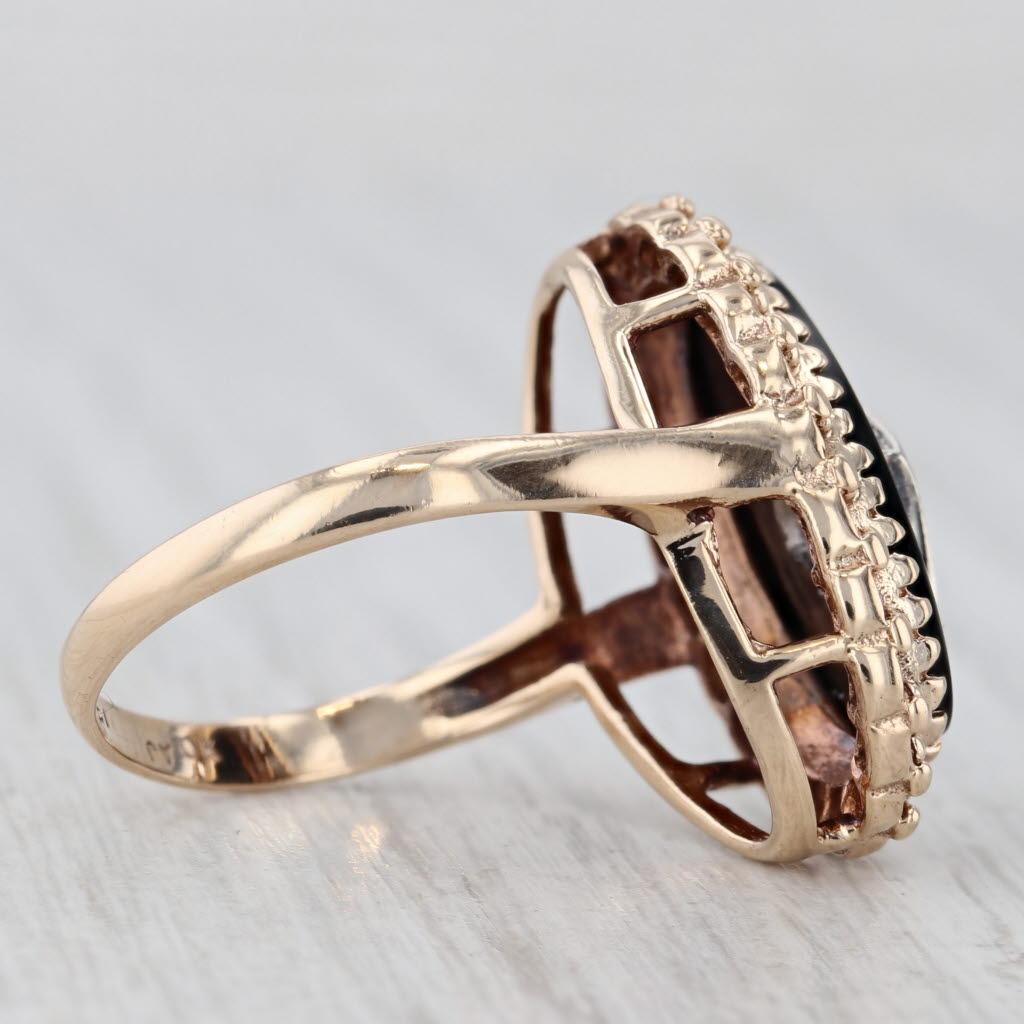 Light Gray Vintage Onyx Diamond Signet Ring 10k Yellow Gold Size 7