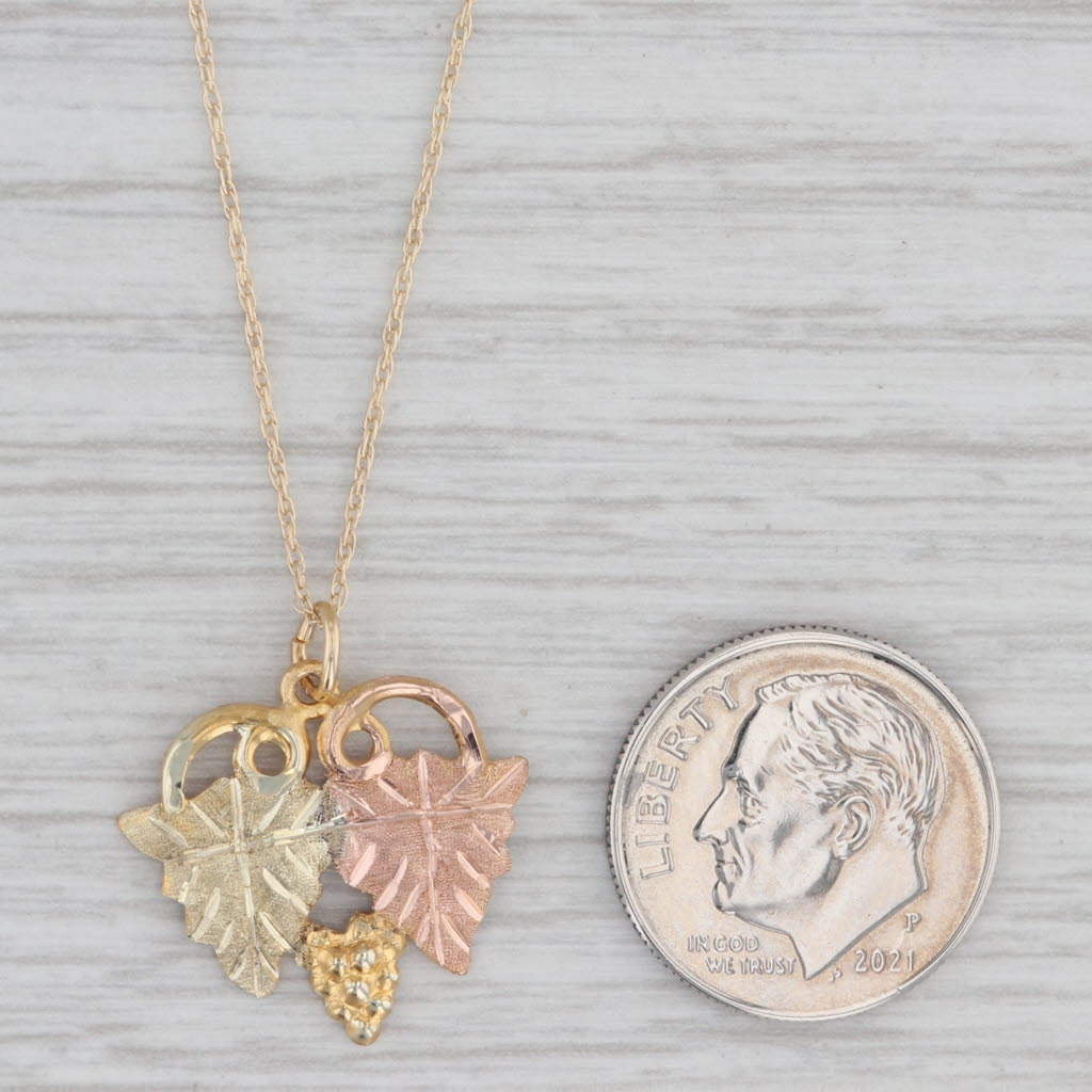 Gray Mt Rushmore Black Hills Gold Leaf Pendant Necklace 10k 19" Fine Rope Chain