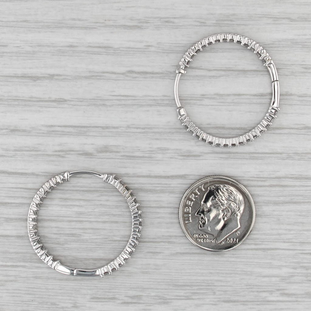 1.04ctw Diamond Inside Out Hoop Earrings 14k White Gold Snap Top Round Hoops