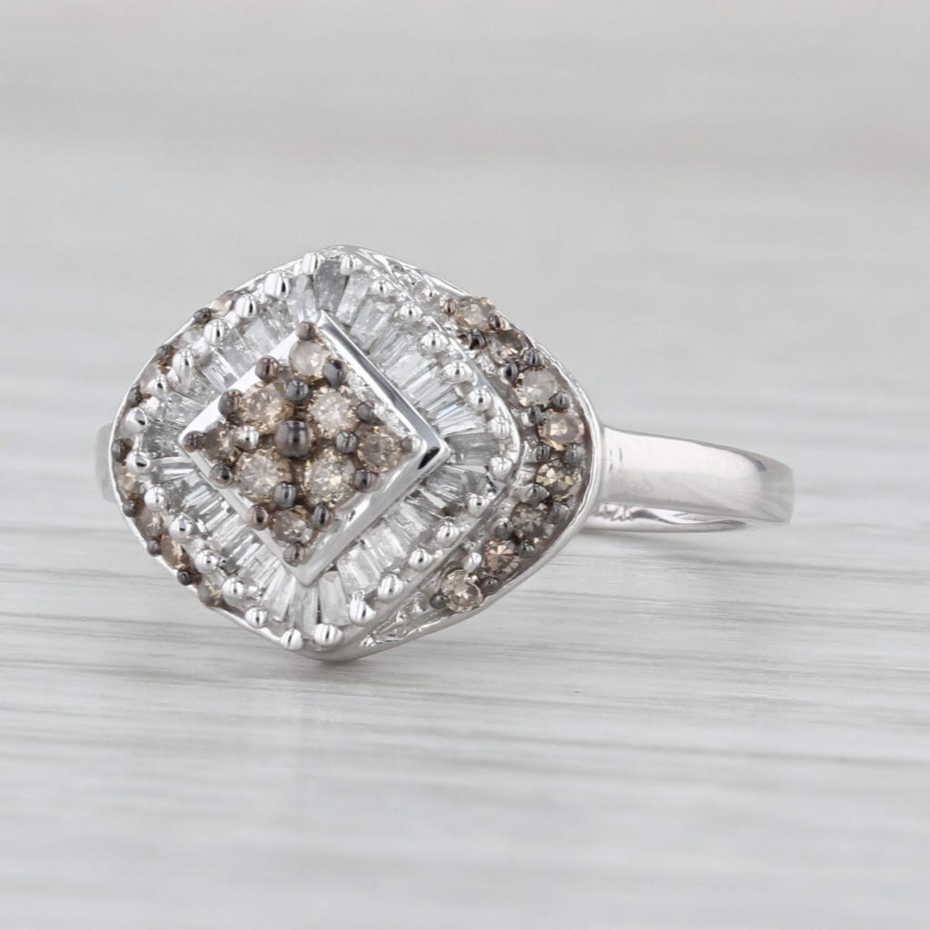 0.52ctw Champagne Diamond Cluster Halo Ring 10k White Gold Engagement Size 7