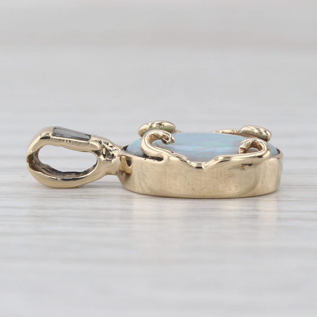Oval Opal Cabochon Diamond Pendant 14k Yellow Gold