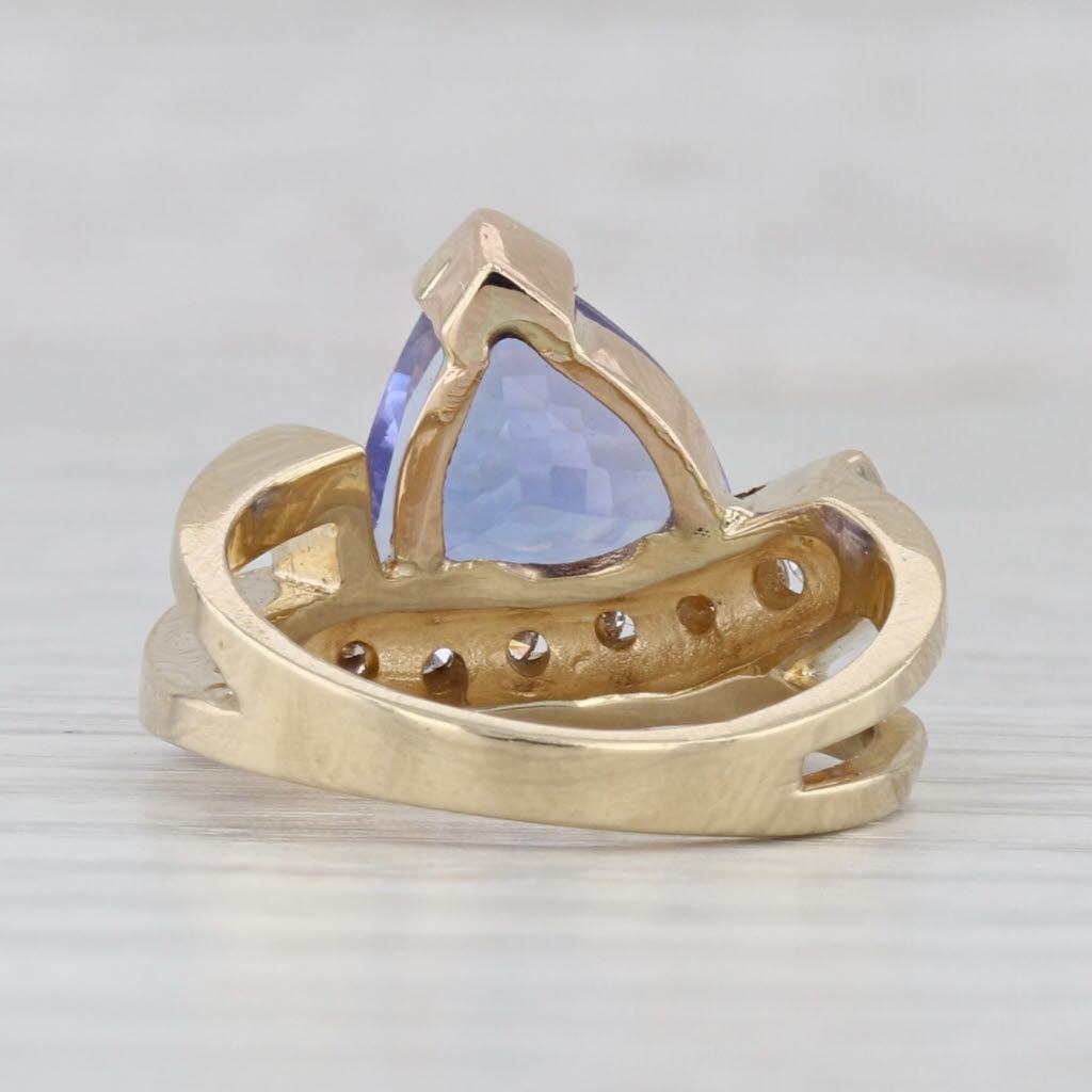 Light Gray 2.91ctw Tanzanite Diamond Ring 14k Yellow Gold Size 6.25 Abstract Bypass