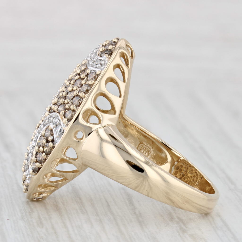 Light Gray 1.09ctw Yellow White Diamond Pave Swirl Cluster Ring 14k Yellow Gold Cocktail