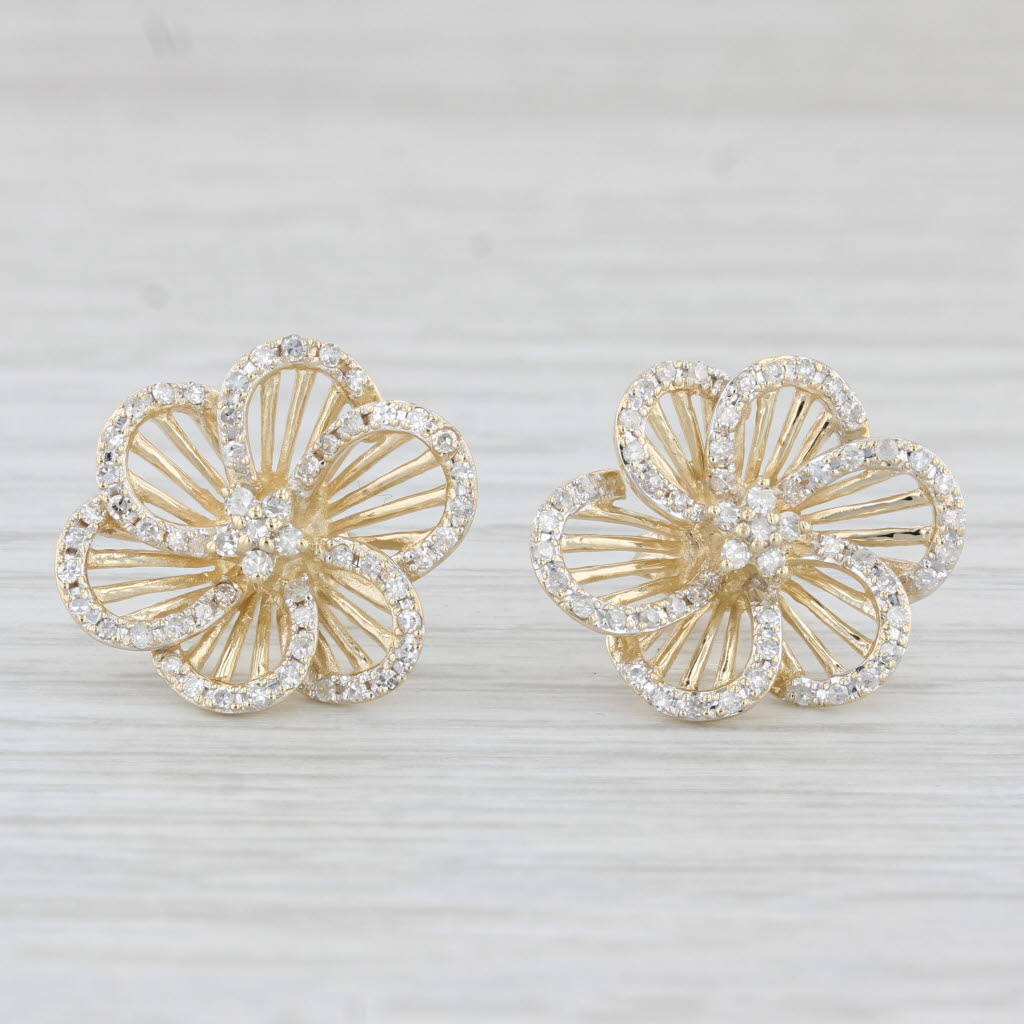 Diamond Flower Earrings top 10k Yellow Gold