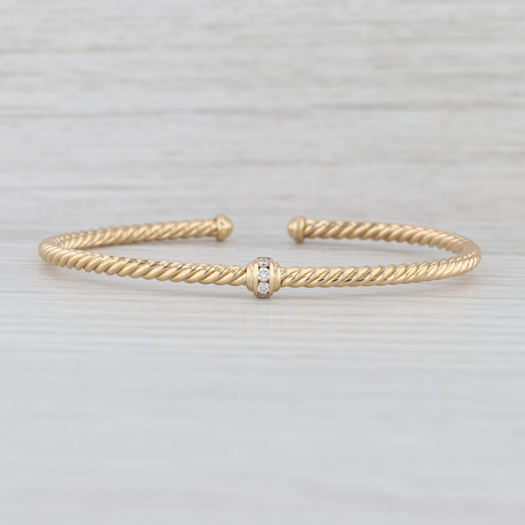 David Yurman Cablespira Station Flex Cuff Bracelet w/ Pouch 18k Gold 3mm 6.5"